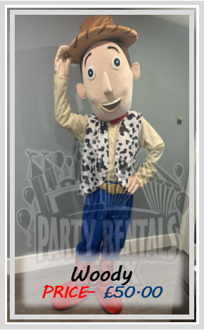 Toy Story Woody Mascot Costume Hire in Essex